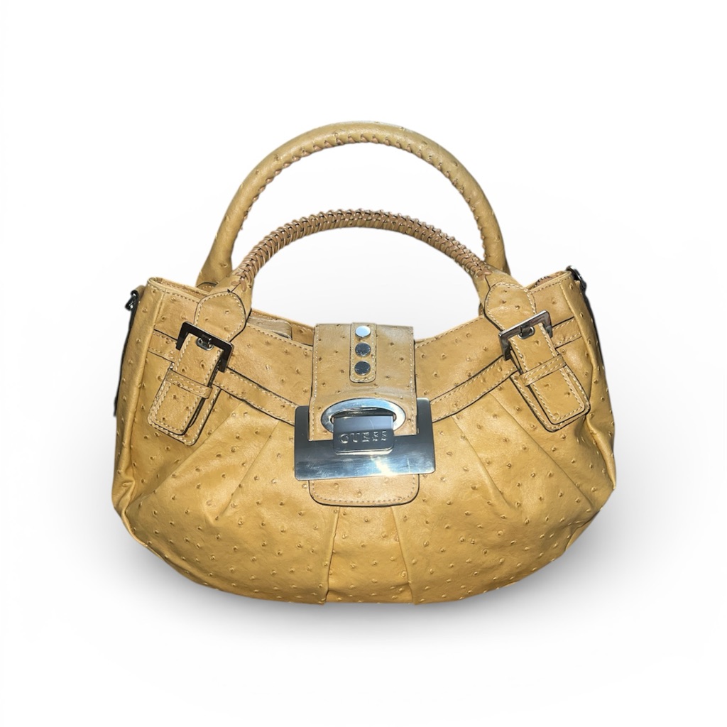 Guess Hobo Tan Ostrich Shoulder Bag With Silver Accents